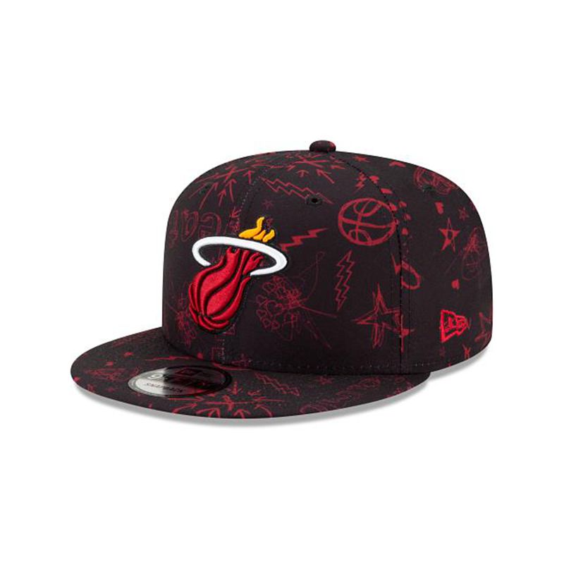 NBA Miami Heat Doodle 9Fifty Snapback (UZK3623) - Black New Era Caps